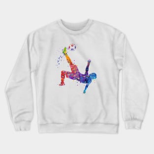 Boy Soccer Player Bicycle Kick Watercolor Crewneck Sweatshirt